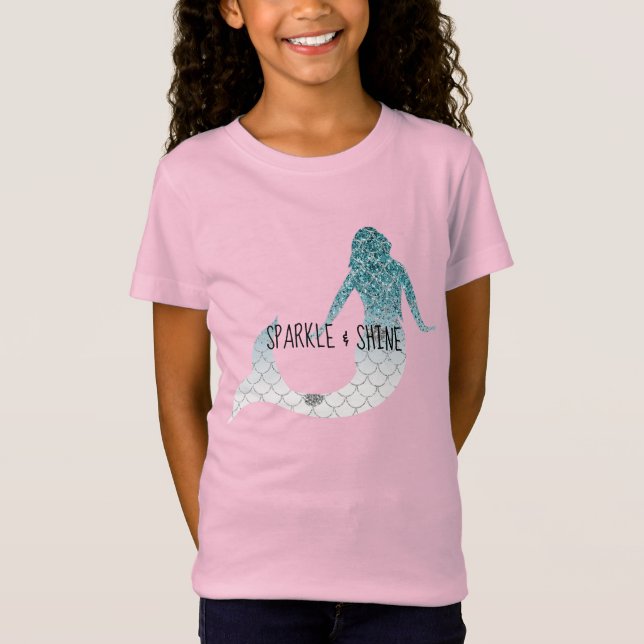 Sjöjungfrun Teal Silver Gnistra Glitter T Shirt (Framsida)