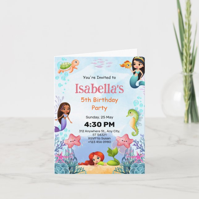 Sjöjungfrun Under Havet 5-års Födelsedagsfest Vikk Inbjudan (Framsida)