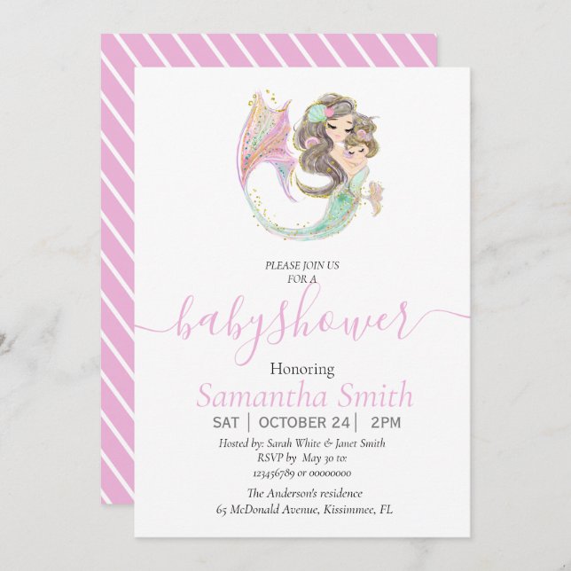 Sjöjungfruns babydusch under havet meddelande (Fram/baksida)