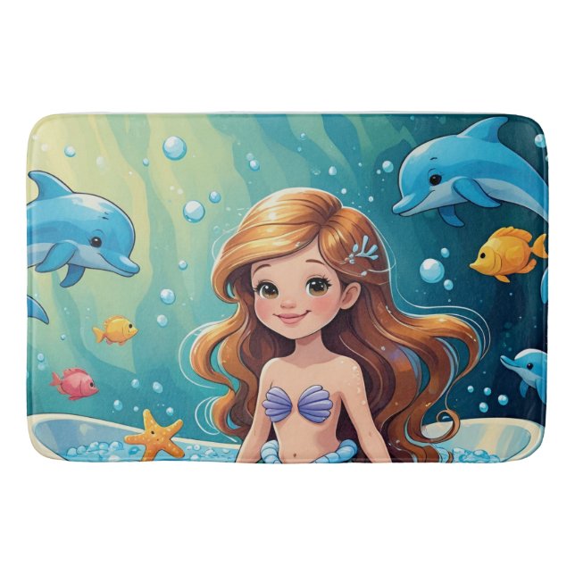 Sjöjungfruns badtid med delfiner badrumsmatta (Framsidan)