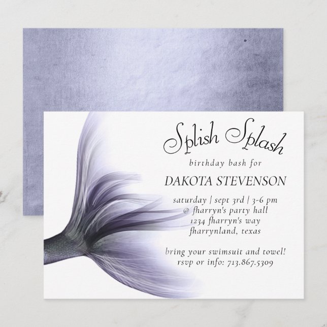Sjöjungfruns Chic | Dusty Lavender Lila Splish Stä Inbjudningar (Fram/baksida)