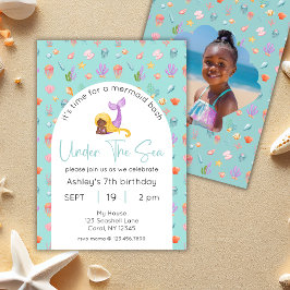 Sjöjungfruns födelsedag under havsfoto inbjudningar