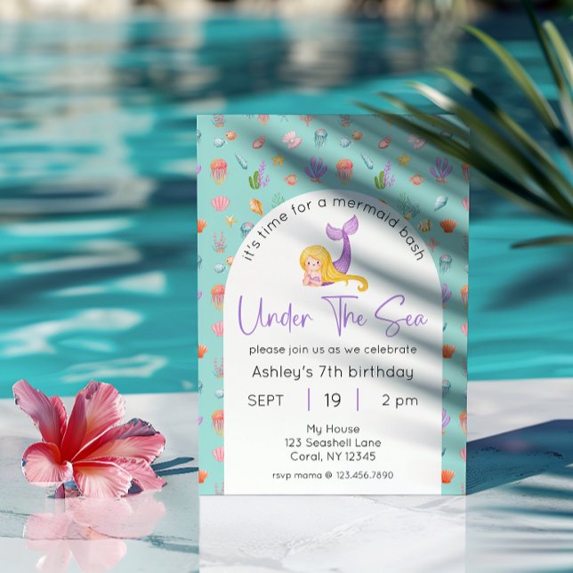 Sjöjungfruns födelsedag under havsfoto inbjudningar (Skapare uppladdad)