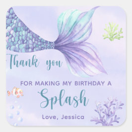 Sjöjungfruns Födelsedagsfest under Havet Tack Fyrkantigt Klistermärke
