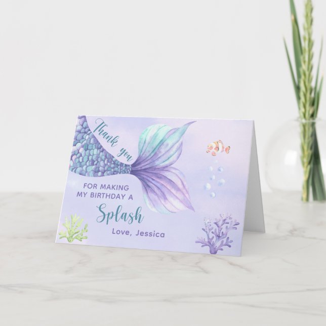 Sjöjungfruns Födelsedagsfest under Havet Tack Kort (Framsida)