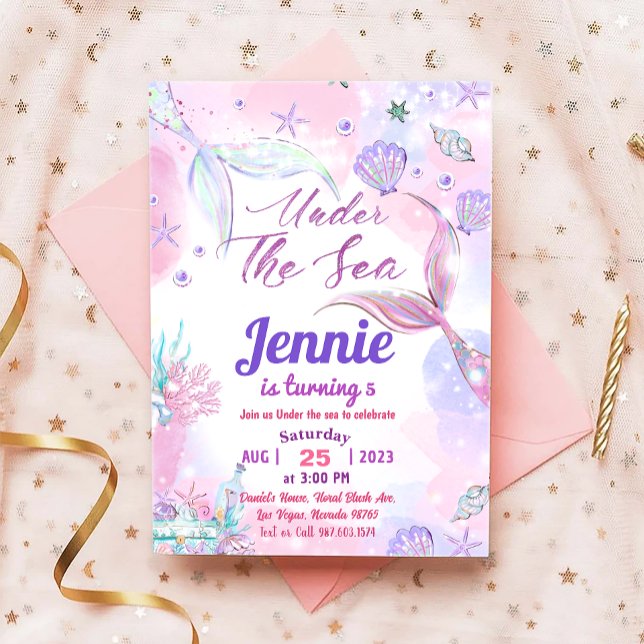 Sjöjungfruns Födelsedagsfest under Party Inbjudningar (Skapare uppladdad)