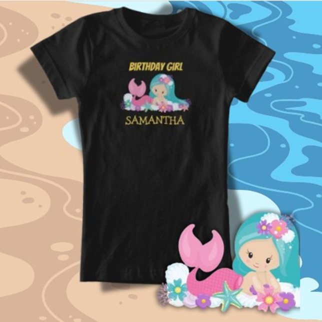 Sjöjungfruns gult födelsedag T-Shirt (Bringing a Touch of Magic with Mermaid Birthday Shirt)