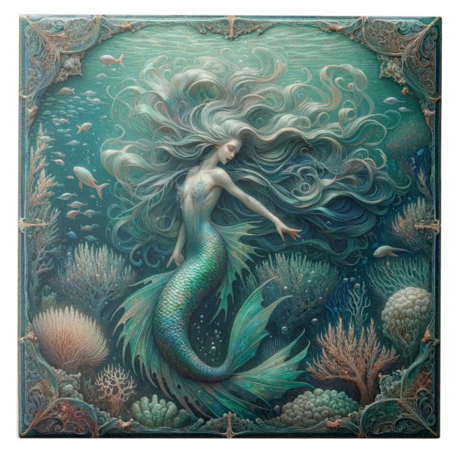 Sjöjungfruns kanderade rev - Timless Sea Tile Kakelplatta (Framsidan)