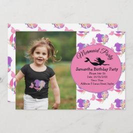 Sjöjungfruns Rosa Lila Födelsedagsfest inbjudan