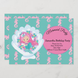 Sjöjungfruns Rosa Lila Födelsedagsfest inbjudan