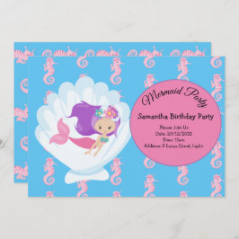 Sjöjungfruns Rosa Lila Födelsedagsfest inbjudan