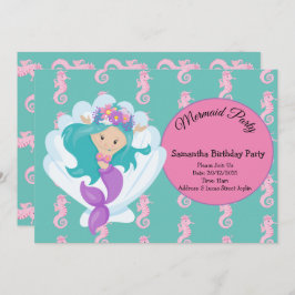 Sjöjungfruns Rosa Lila Födelsedagsfest inbjudan