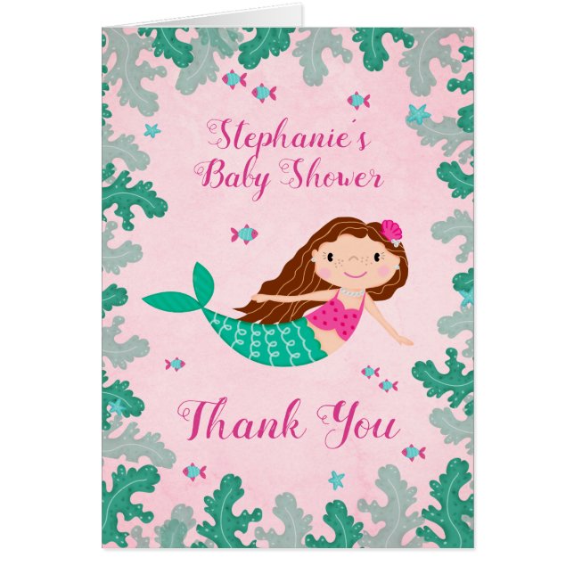 Sjöjungfruns Rosa under Sea Baby Shower Hälsningskort (Framsidan)
