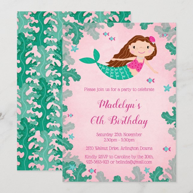 Sjöjungfruns Rosa vid inbjudan till sjödagsvattens (Fram/baksida)