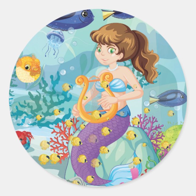 Sjöjungfruns runda klistermärken (Framsida)