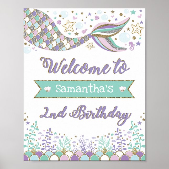 Sjöjungfruns välkomstsignal 2:a födelsedag Bassäng Poster (Framsidan)