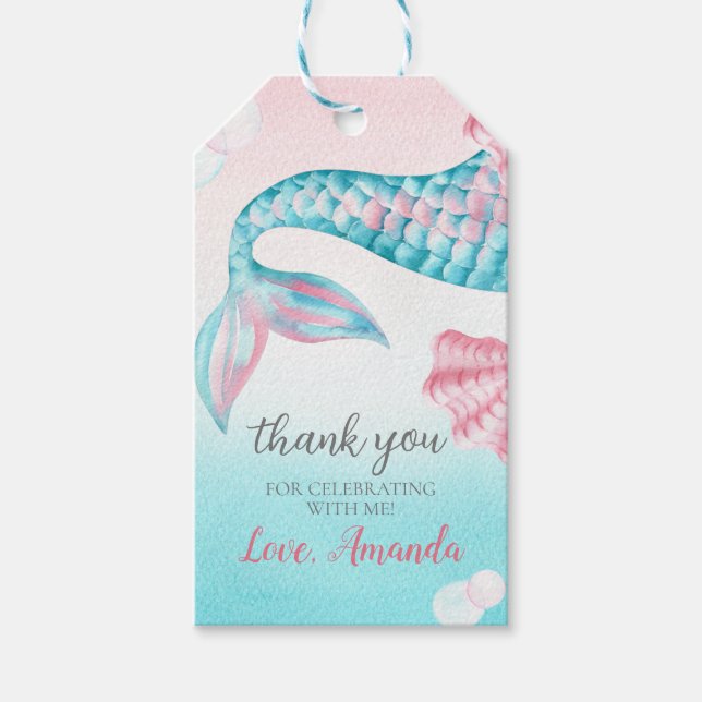 Sjöjungfruns vattenfärg Födelsedag-förmån Presentetikett (Framsidan)