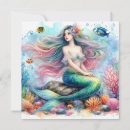 Sjöjungfruns vattenfärg inbjudningar