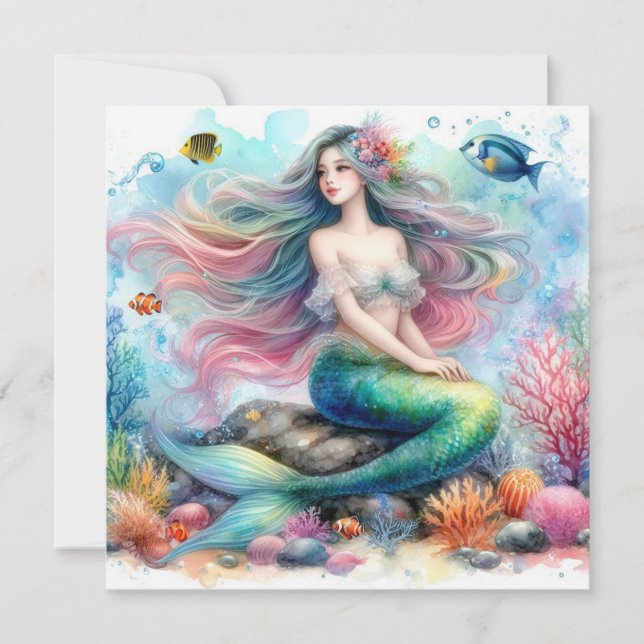 Sjöjungfruns vattenfärg inbjudningar (Framsida)