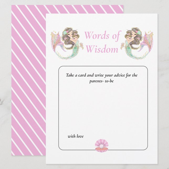 Sjöjungfruns vishet Brun mammas babyshower under h Inbjudningar (Fram/baksida)