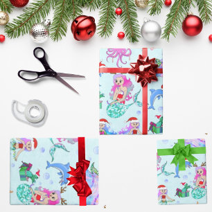 Sjöjungfrur firar jul med vänner presentpapper