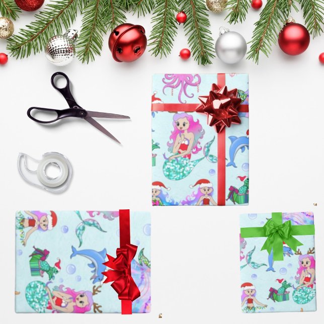 Sjöjungfrur firar jul med vänner presentpapper (Skapare uppladdad)