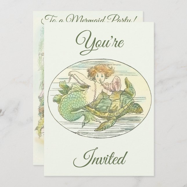 Sjöjungfrur från förr Under havet Festsedlar Invit Inbjudningar (Fram/baksida)