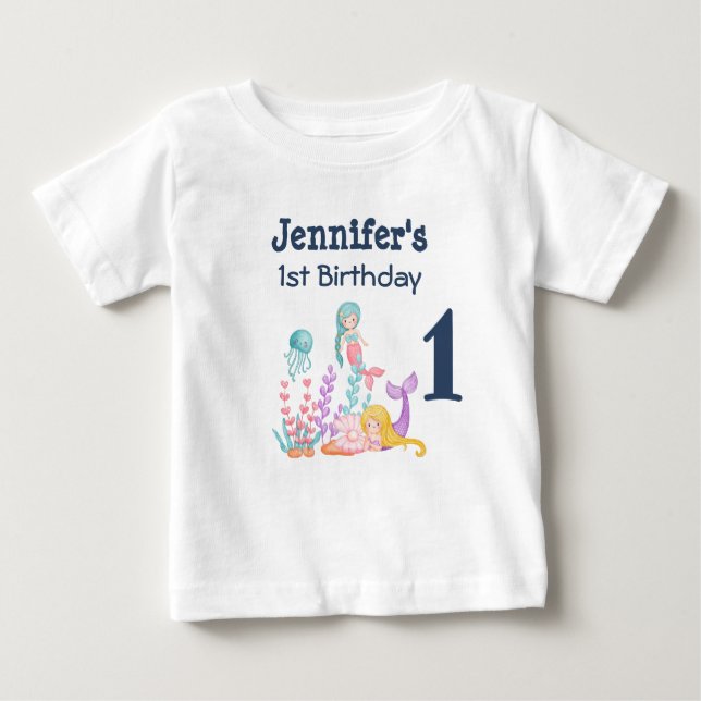 Sjöjungfrur & maneter 1-års födelsedag t shirt (Framsida)