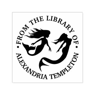 Sjöjungfrur Simmande Silhuett Bibliotek Boktitel Självfärgande Stämpel