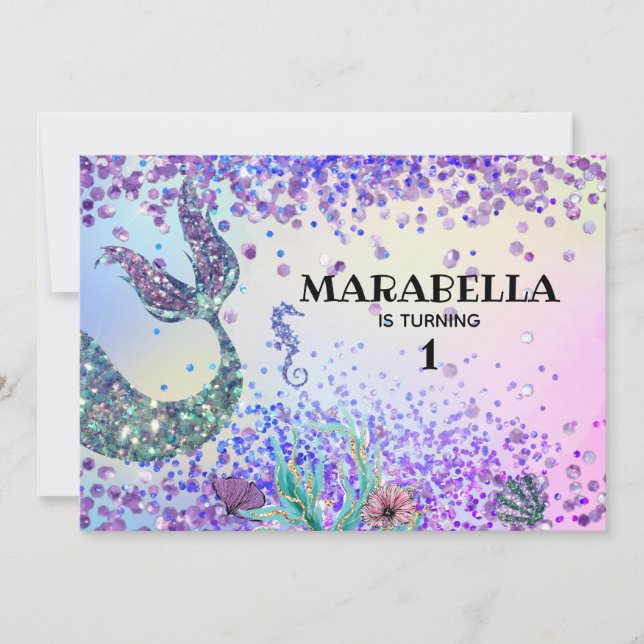 *~* Sjöjungfrus Svan Rainbow Girl Birthday Inbjudningar (Framsida)