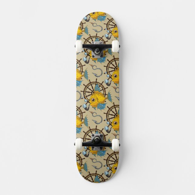 Sjökapten Fiskmönster Skateboard Bräda 19,5 Cm (Framsida)