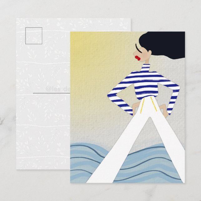 Sjökapten Fröken Mode Illustrationskonst Vykort (Fram/baksida)