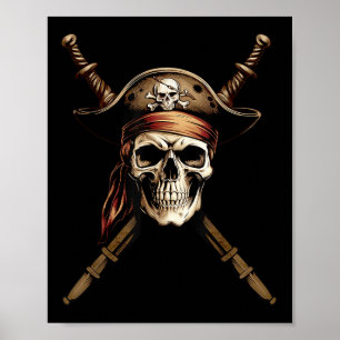 Sjökapten Piratflagga Dödskalle Korsade Ben Svärd Poster