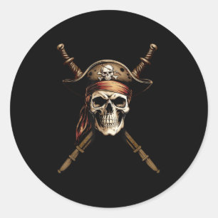 Sjökapten Piratflagga Dödskalle Korsade Ben Svärd Runt Klistermärke