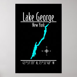 Sjökarte över Lake George New York:s strandlinje Poster