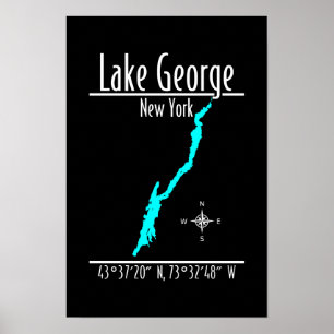 Sjökarte över Lake George New York:s strandlinje Poster