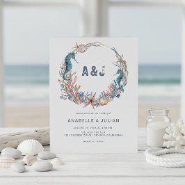 Sjökrans | Rustic Beach Monogram Bröllop Inbjudningar