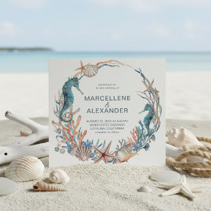 Sjökrans Seahorse and Snäckors Beach Wedding Inbjudningar