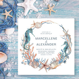 Sjökrans | Seahorse and Snäckors Beach Wedding Inbjudningar