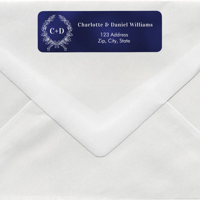 Sjökransens bröllop returadress i initialer, marin etikett (Skapare uppladdad)