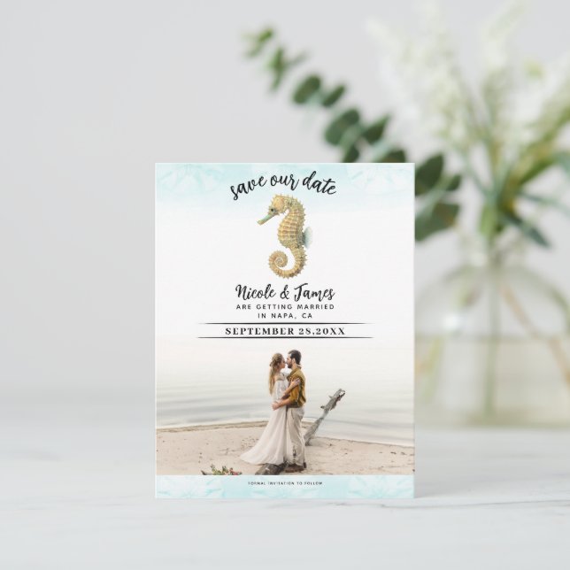 Sjökung Teal & Guld Akvarell Save the Date Inbjudningar (Stående Fram)