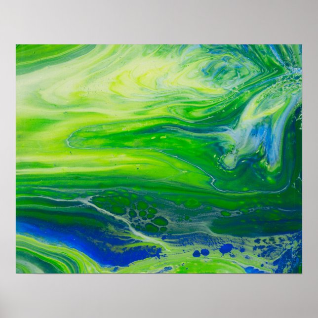 Sjölandskap av blått Grönt Akrylpur Pour Art Poster (Framsidan)