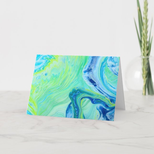 Sjölandskap av blått Grönt Akrylvätskefluid Art Kort (Framsida)