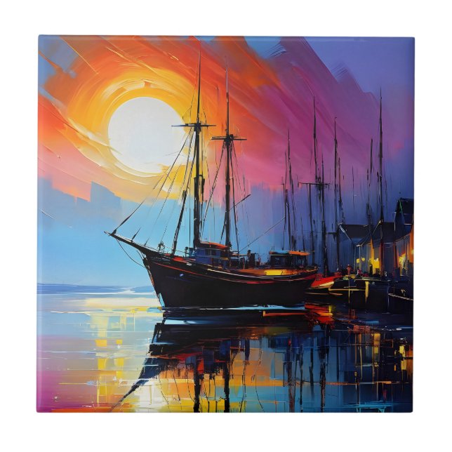 Sjölandskap av färglös Abstrakt Olja Akrylfärg Kakelplatta (Framsidan)