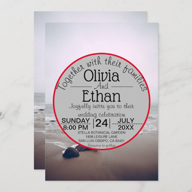 Sjölandskap Beach Shore Navy Sommar Bröllop Inbjudningar (Fram/baksida)