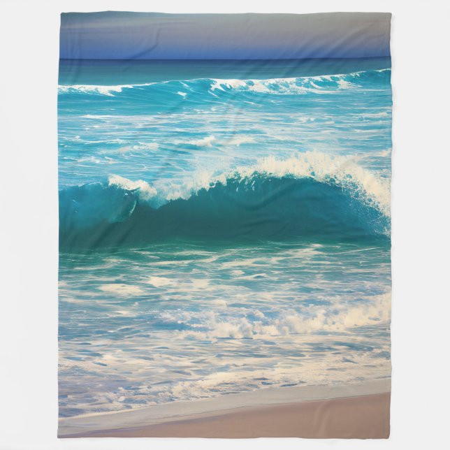 Sjölandskap Blue Ocean Wave Fleecefilt (Framsidan)