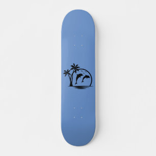 Sjölandskap Dolphin Jumping Handflatan Träd Ocean Mini Skateboard Bräda 18,5 Cm