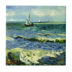 Sjölandskap i Saintes-Maries av van Gogh Kakelplatta