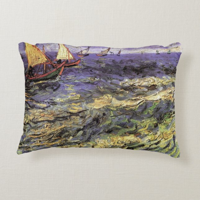 Sjölandskap i Saintes Maries av Vincent van Gogh Prydnadskudde (Baksidan)