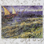 Sjölandskap i Saintes Maries av Vincent van Gogh Pussel<br><div class="desc">Sjölandskapet i Saintes-Maries av Vincent van Gogh är en vintage bra konst post impressionism maritima målning som innehåller segelbåtar på havet med vinkar. Om konstnären: Vincent Willem van Gogh var en postimperialistisk målare vars verk var mest framträdande för dess skönhet,  känslomässiga ärlighet och djärva färg.</div>